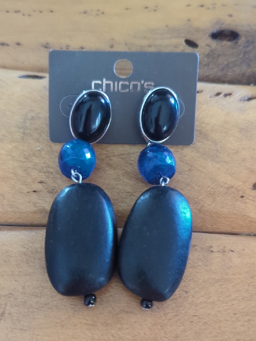 Chico's Black and Cobalt Blue Beaded Dangle Earrings